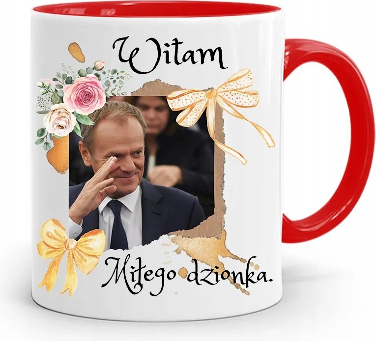 Donald Tusk Piros Bögre Platform Ajándék fényképes nyomtatással