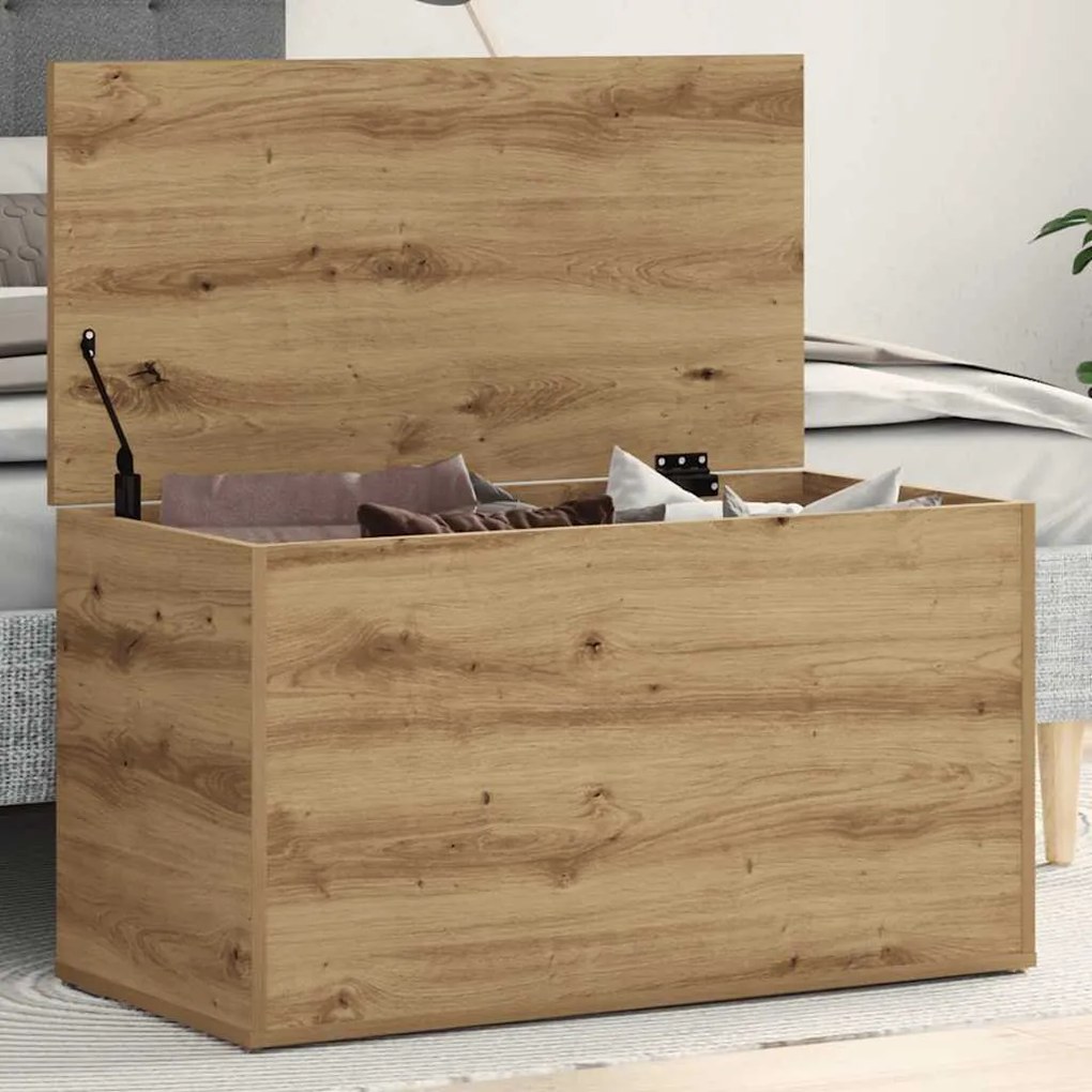kézműves tölgy színű szerelt fa tárolóláda 84 x 42 x 46 cm