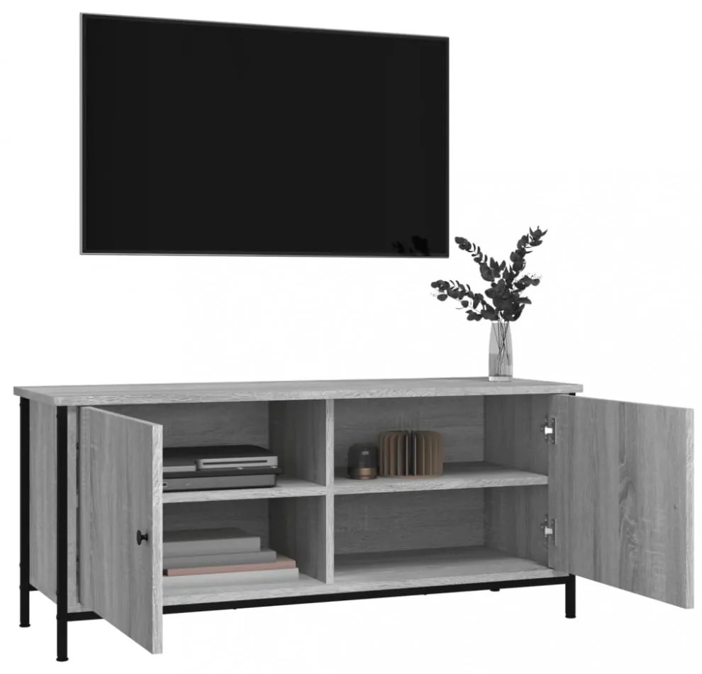 szürke sonoma színű szerelt fa TV-szekrény ajtókkal 102x35x45cm