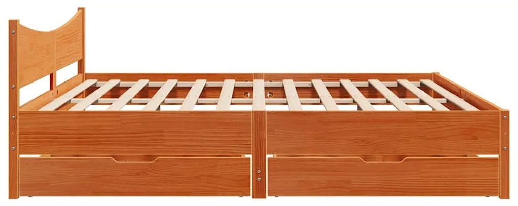 vidaXL viaszbarna tömör fenyőfa ágykeret fiókokkal 200 x 200 cm