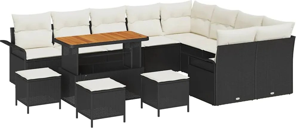 vidaXL Kerti Kanapé Szett párnával 13 pcs Fekete polirattan