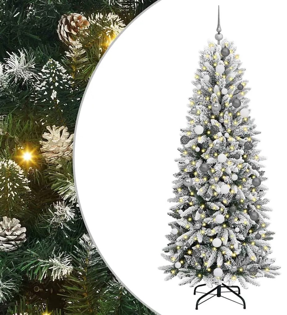 Műkarácsonyfa LED -es lámpákkal Fehér 210cm PVC