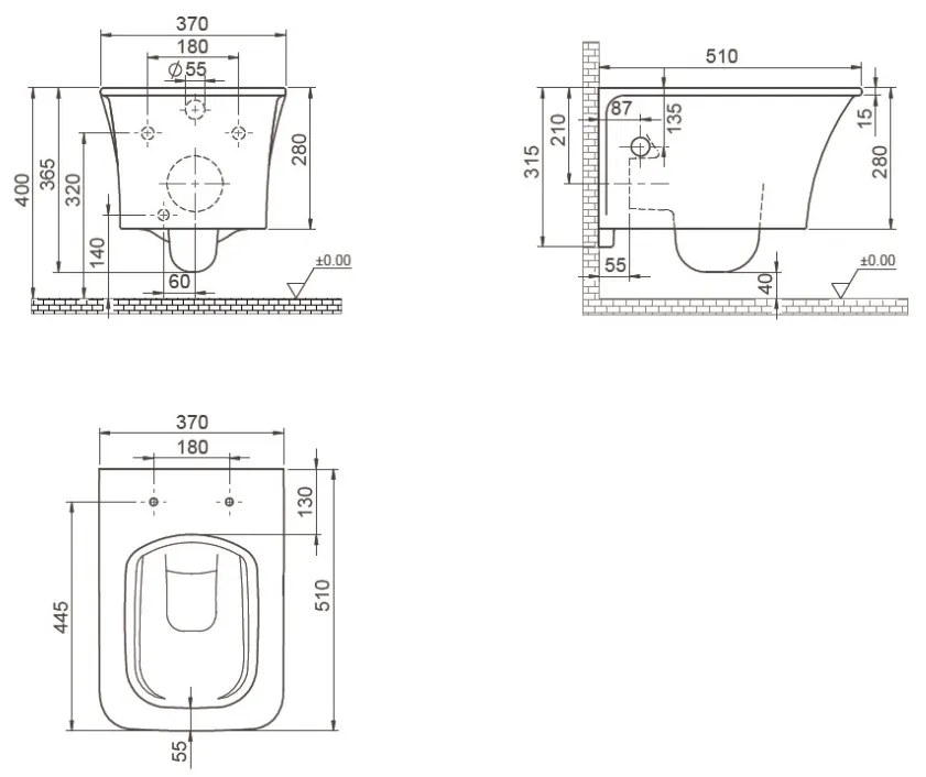CeraStyle IBIZA fali WC - MATT FEHÉR - BEÉPÍTETT bidé funkcióval - perem nélküli