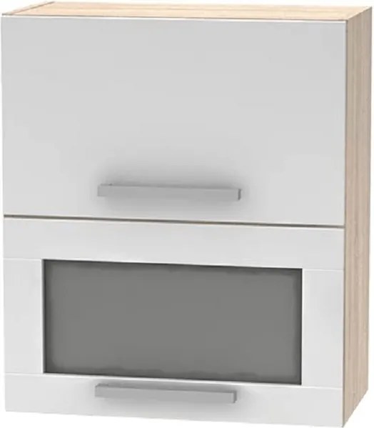 Billenő felsőszekrény üveggel 2DV, tölgy sonoma/fehér, NOVA PLUS NOPL-009-OH