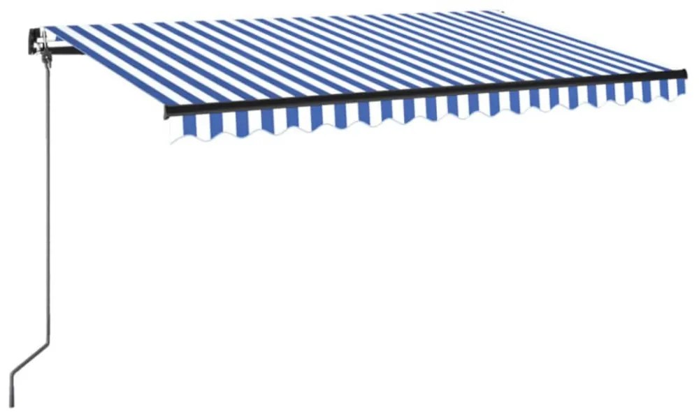 kék és fehér kézzel kihúzható LED-es napellenző 400 x 350 cm