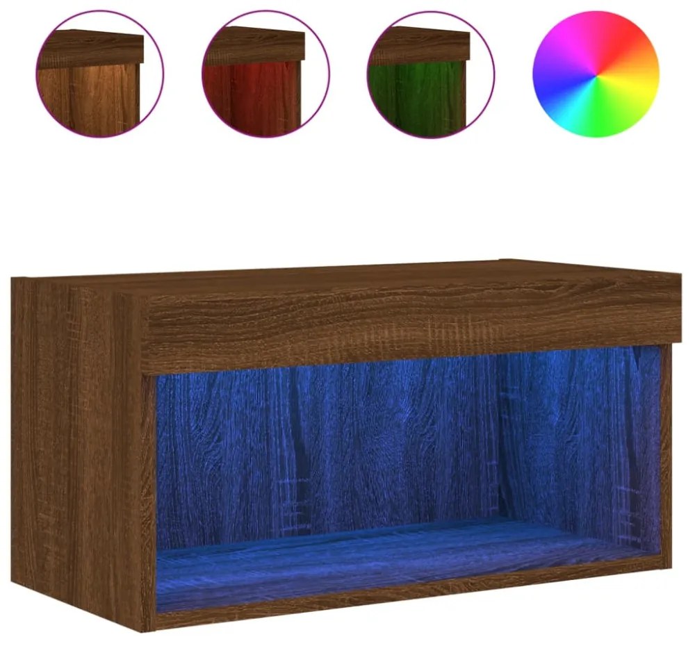 barna tölgy színű TV-szekrény LED-világítással 60 x 30 x 30 cm