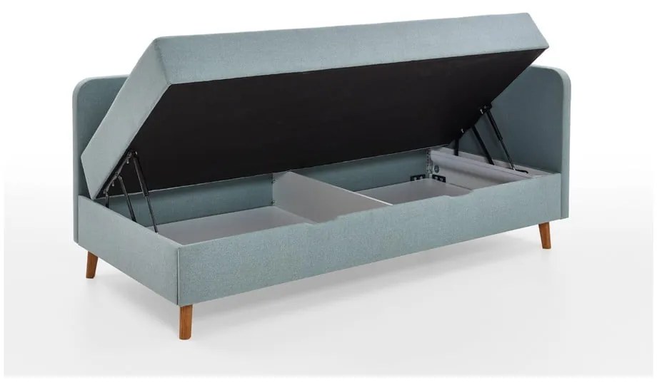Világoskék kárpitozott egyszemélyes ágy tárolóhellyel 120x200 cm Cabana – Meise Möbel