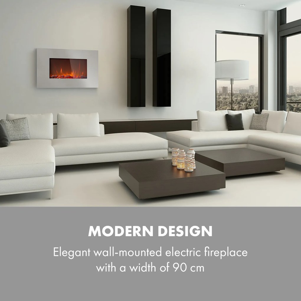 Klarstein Lausanne Luxe, elektromos kandalló, 2000 W, 2 fűtési fokozat, 90 cm, rozsdamentes acél