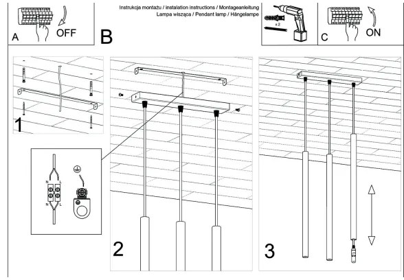 Sollux SL.1171 - Csillár zsinóron PASTELO 3xG9/8W/230V arany