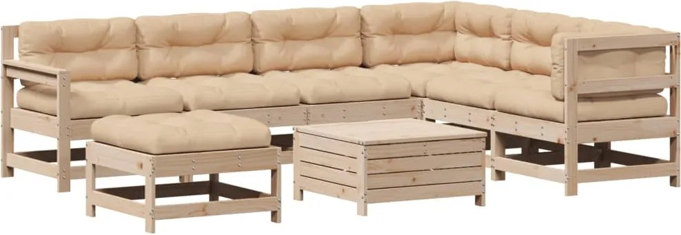 vidaXL 8 részes tömör fenyőfa kerti ülőgarnitúra párnákkal