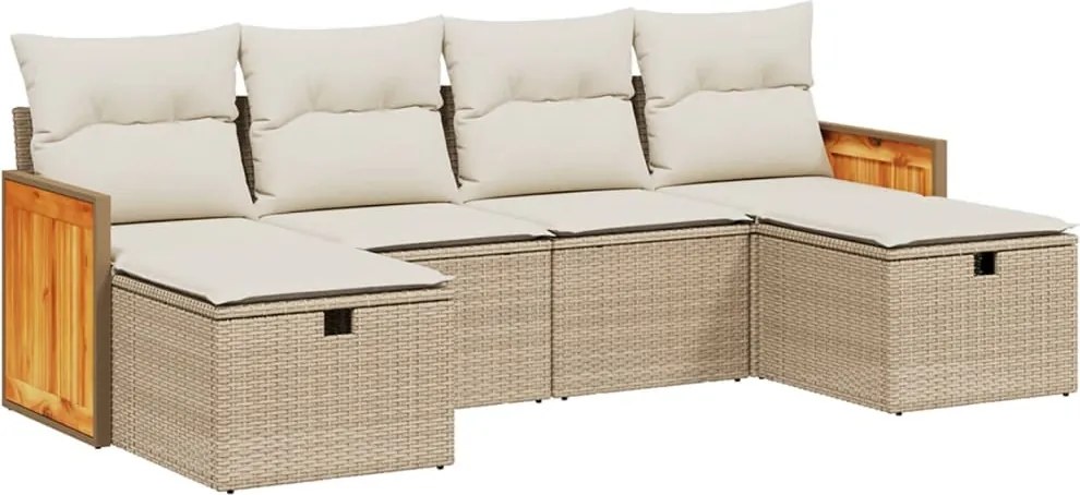 vidaXL 6 részes bézs polyrattan kerti ülőgarnitúra párnával