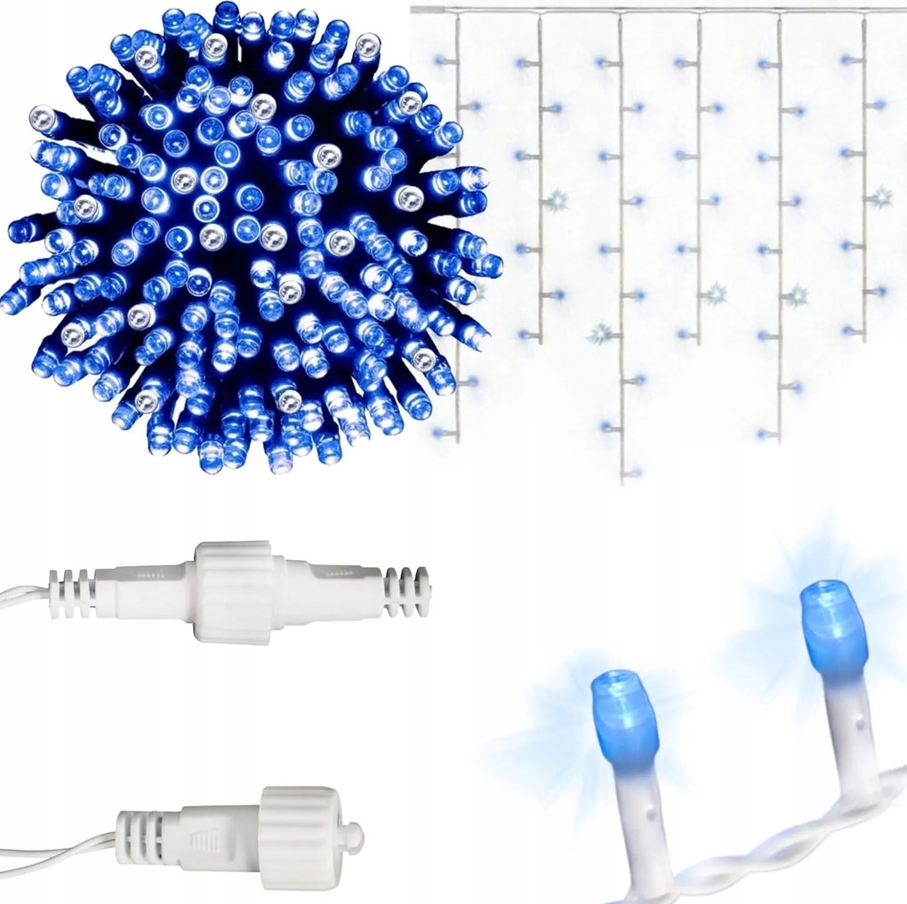 Jégcsap 500 Led Függöny Kültéri Lámpa Kék Flash Hideg Fehér 15M
