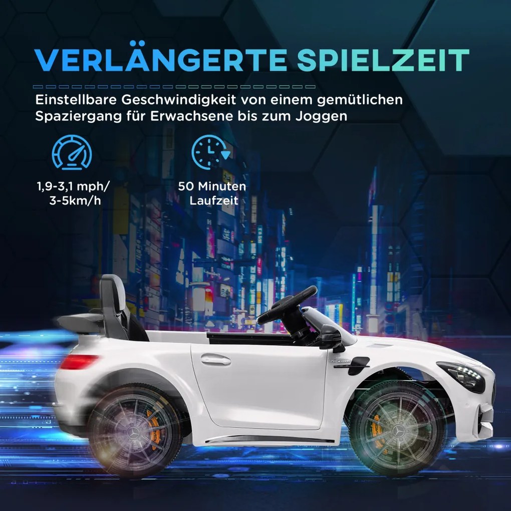 AIYAPLAY Elektromos gyerekautó, Mercedes, 3-5 km/h, távirányító, fények és zene, fehér