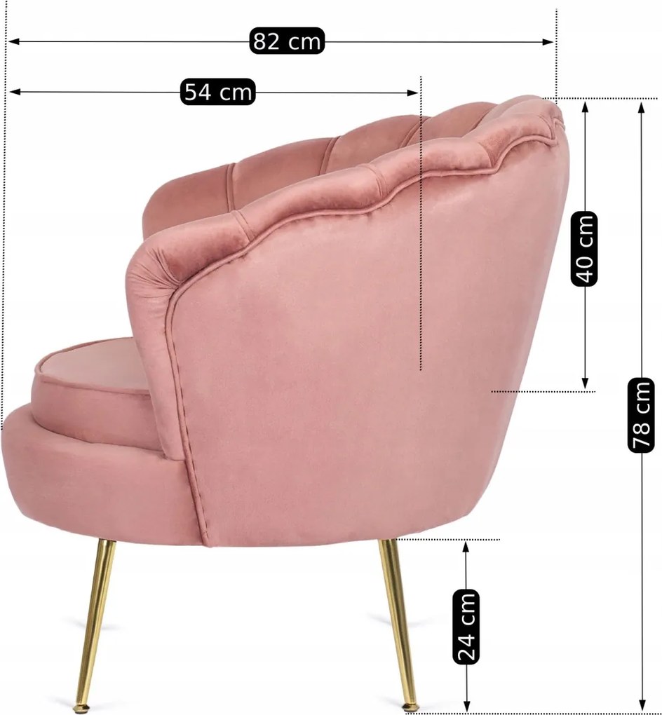 Fotel rózsaszín velúr kárpitozással - ANGEL