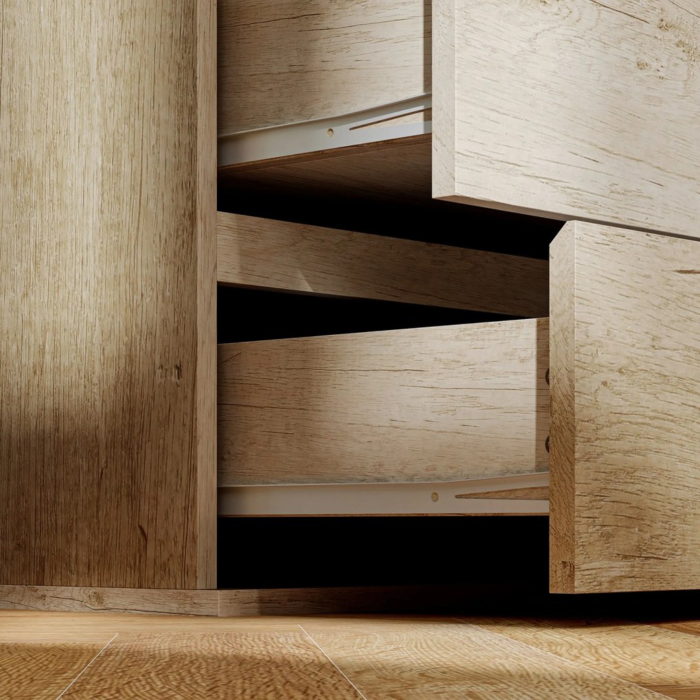 HOMCOM 5-Fiókos Fiókos Szekrény Modern Stílusban, Puha Zármechanikával - 60 x 38 x 100 cm, Természetes Fa | Aosom