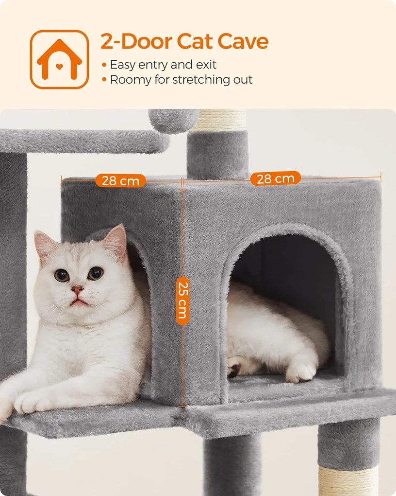 Macska kaparófa, 112 cm-es macska torony kilátóval, világosszürke