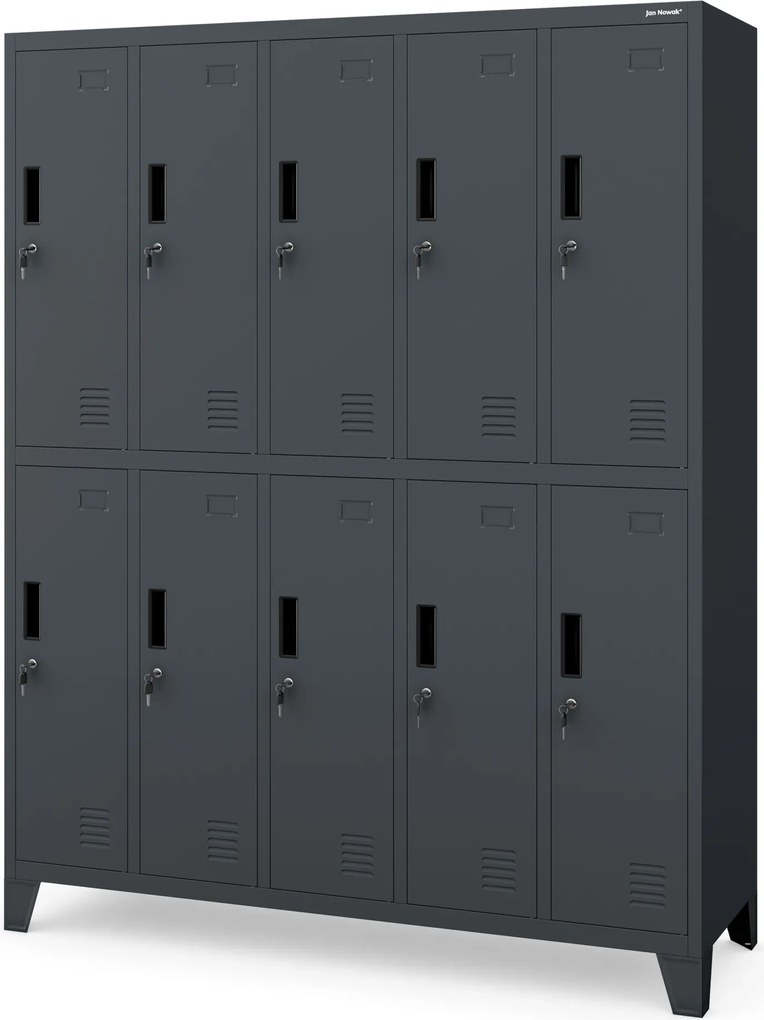 Fém öltözőszekrény BHP, 10 ajtós, BARTEK 1360 x 1720 x 450 mm, antracitszürke