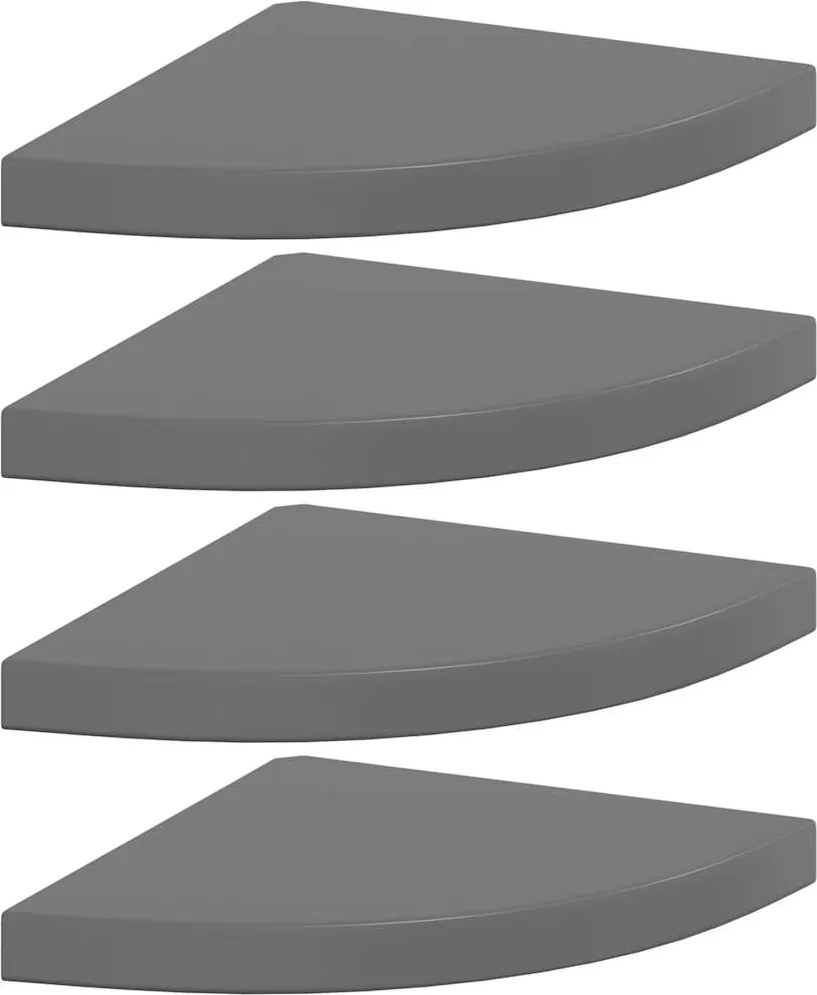 vidaXL 4 db magasfényű szürke MDF lebegő sarokpolc 35 x 35 x 3,8 cm