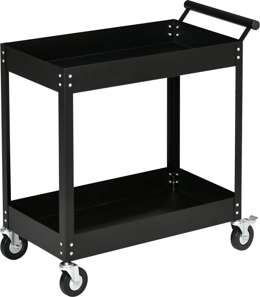 DURHAND Műhelytargonca 2 Szinten, Üres Szerszámtargonca, Szállítótargonca, Oldalsó Fogantyú, 4 Kerék, Acél, Akár 150 kg Teherbírás, 84,5 x 38 x 84 cm,