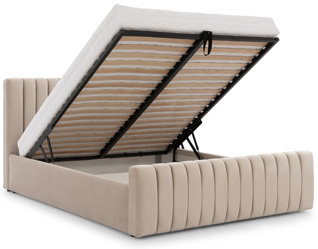 Nicole kárpitozott ágy 140x200 cm, ágyneműtartós - bézs Velluto 2 bársony