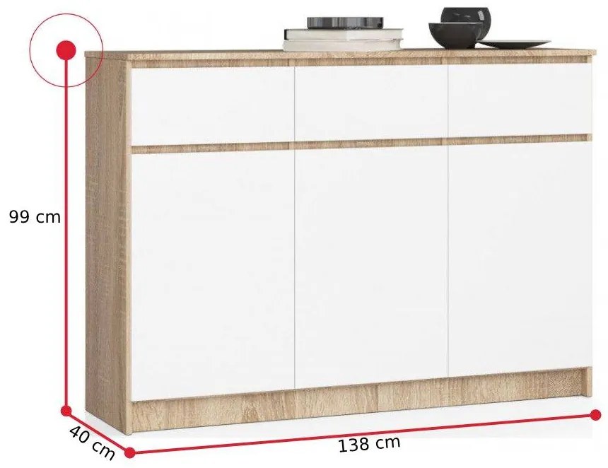 KLARIS 2 komód, 138x99x40, fehér/bézs