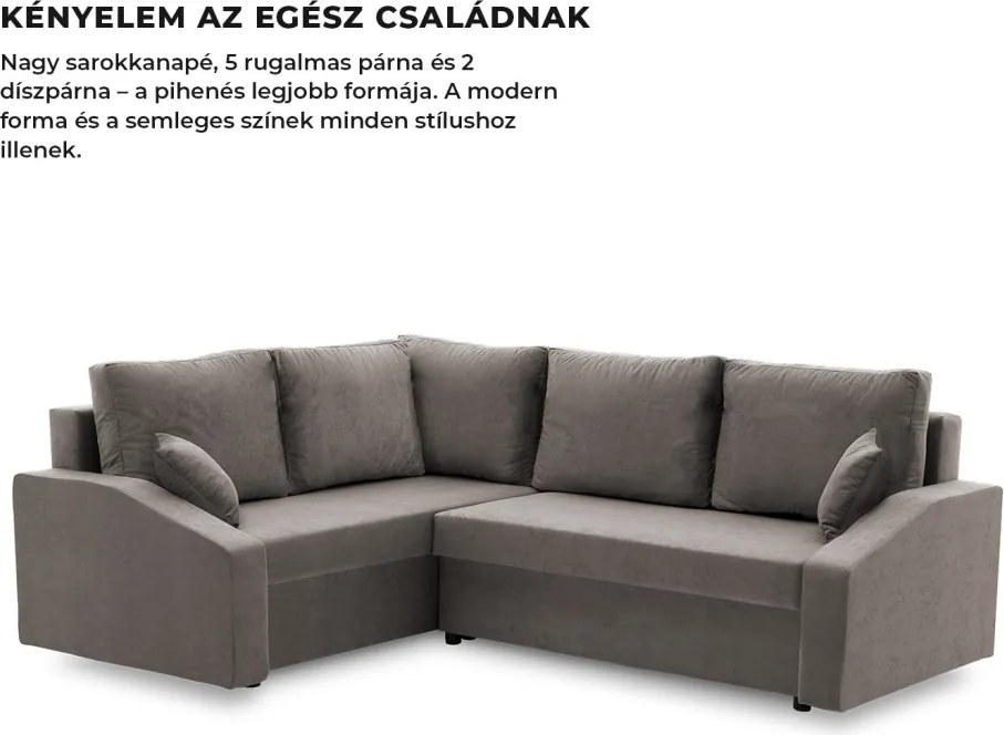 Grande Plus sarokkanapé, baloldali, szövet anyag, szürke