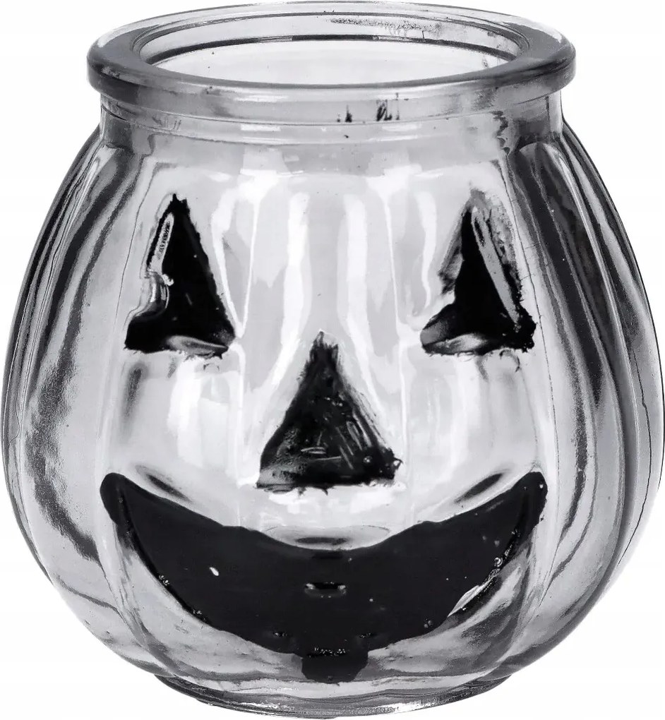 Gyertyatartó üveg átlátszó Sütőtök Halloween dekoráció 8cm