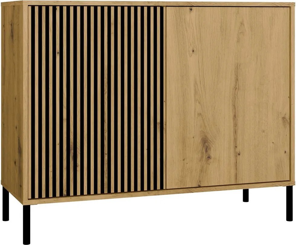 KAMARO 2D Slim komód 103.5x40x82.5 cm, tölgy-fekete