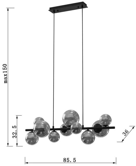 ONLI - Csillár zsinóron PALOMA 10xG9/10W/230V fekete/füstös