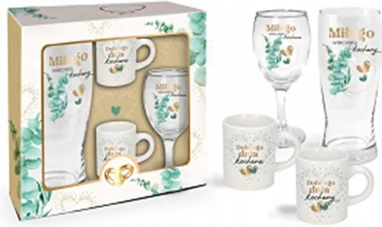 Esküvői Szett 4in1 Pokal Pohár 2 Bögre Elegáns Ajándék Esküvőre