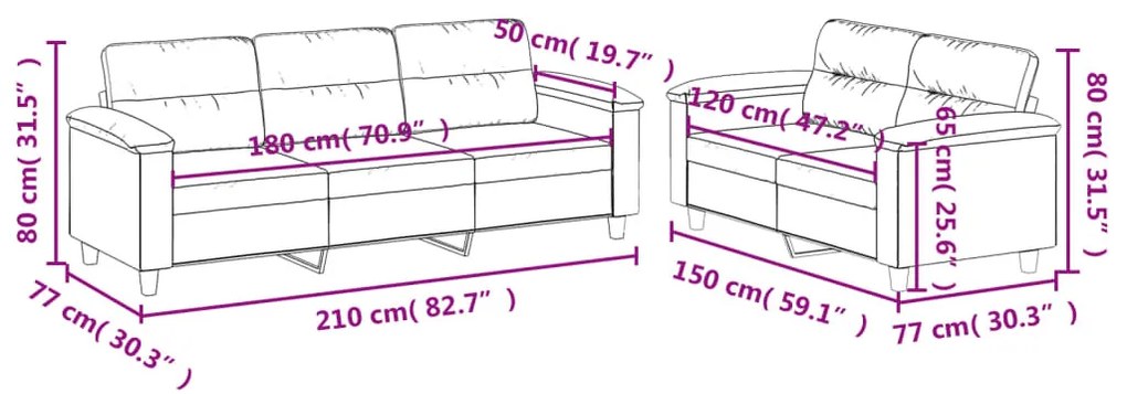vidaXL 2 részes krémszínű mikroszálas szövet ülőgarnitúra párnákkal