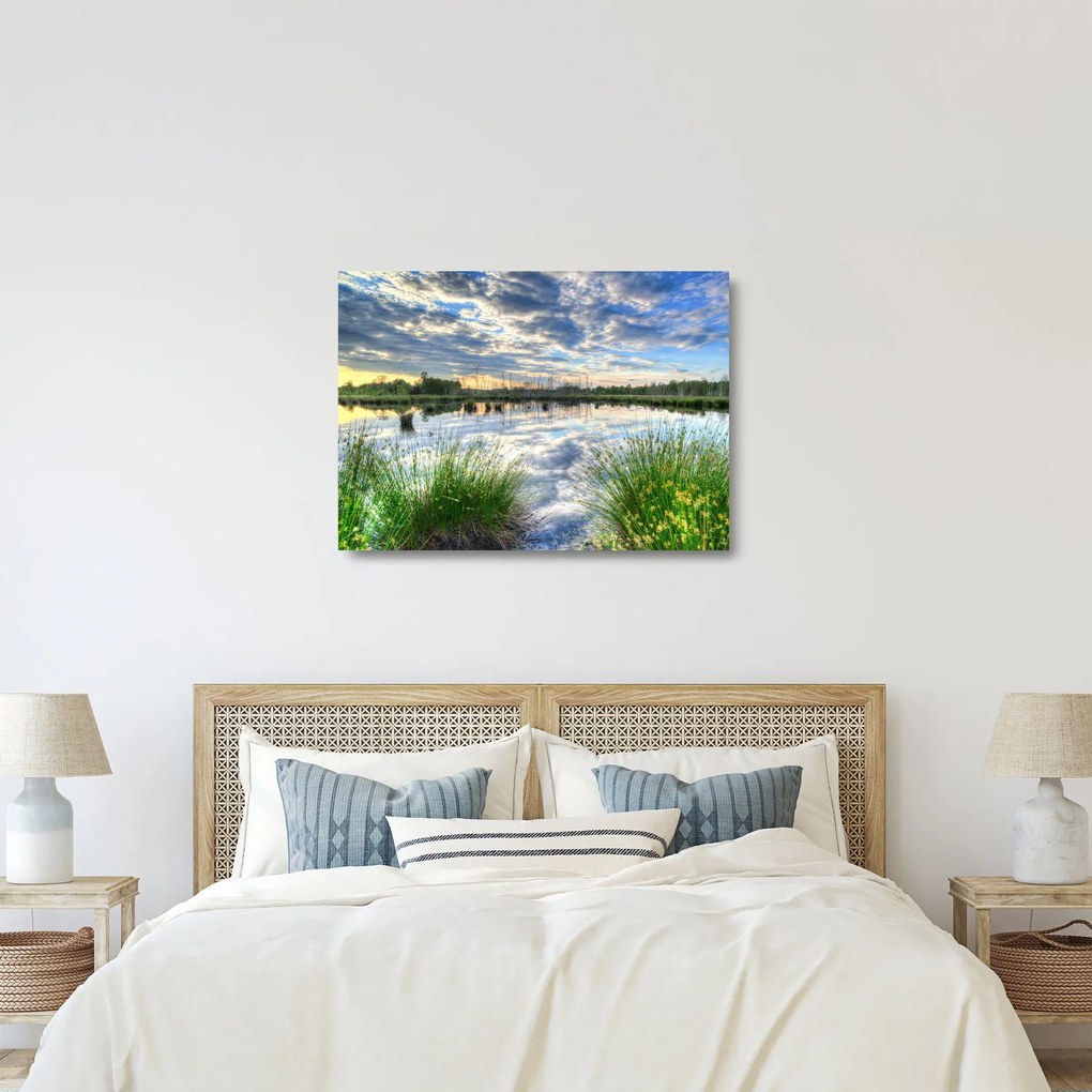A tó és a nád képe (üvegen) (70x50 cm)