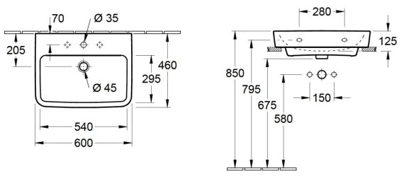 Villeroy & Boch 4A416G01 - Függesztett mosdó O.NOVO 60x46 cm kerámia/fehér