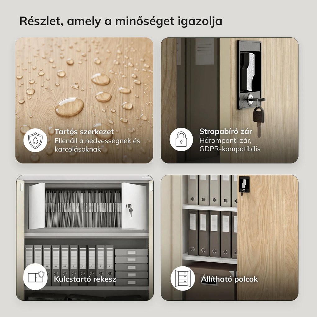 Fém szekrény tárolórekesszel, fehér/sonoma tölgy, 900x1850x450 mm: TOMASZ Eco Design