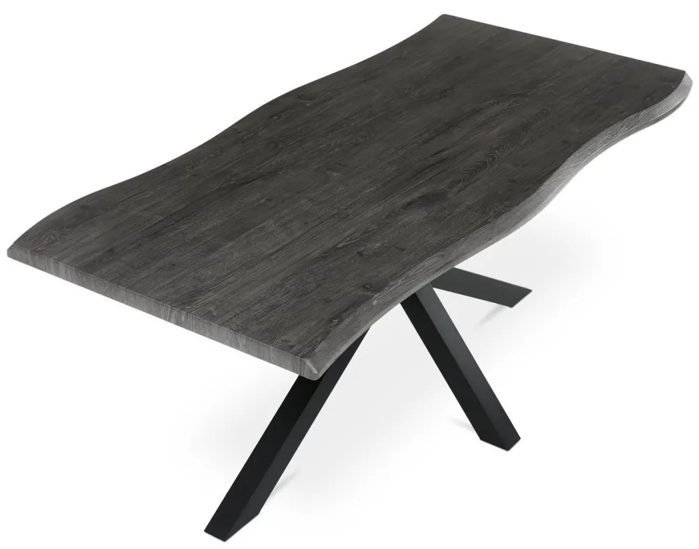 Masă de sufragerie, 180x90x75 cm, blat MDF, decor stejar gri, picioare metalice in forma de stea