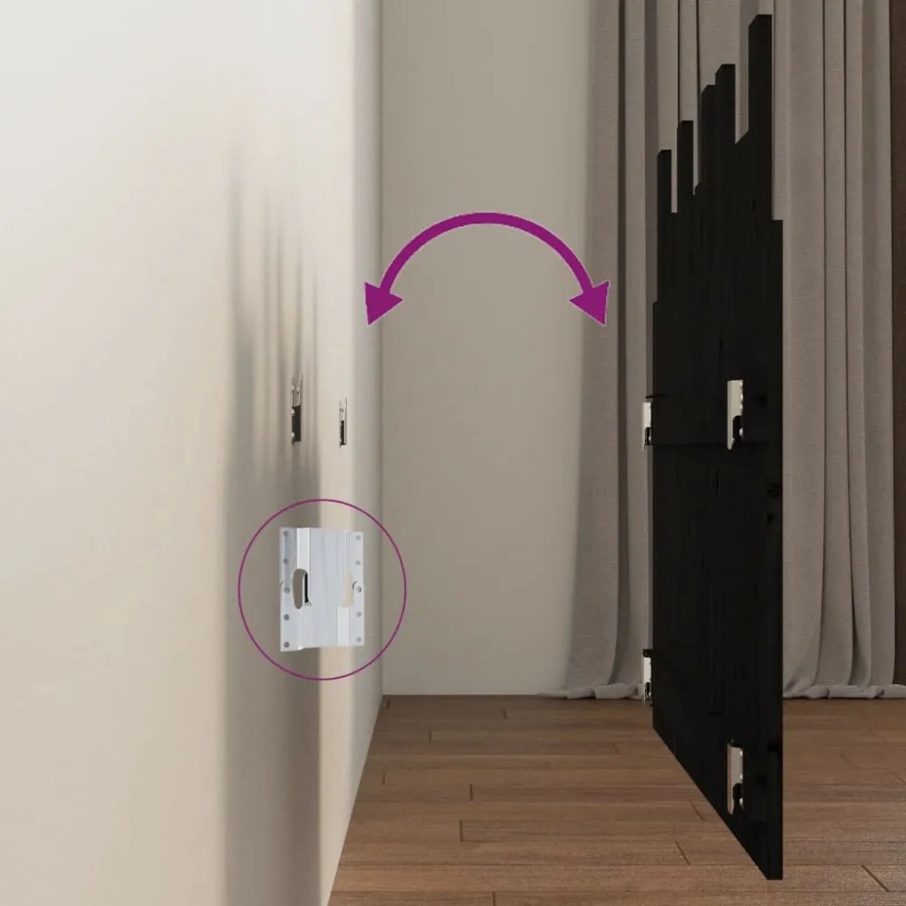 fekete tömör fenyőfa fali fejtámla 108 x 3 x 80 cm