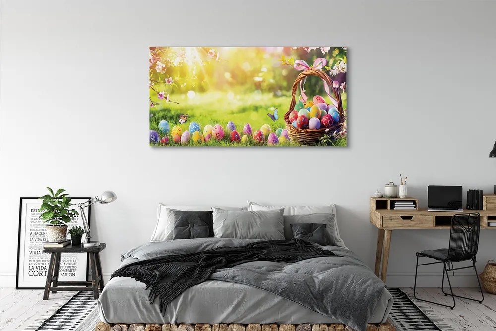Canvas képek Kosár tojás virág rét 120x60 cm
