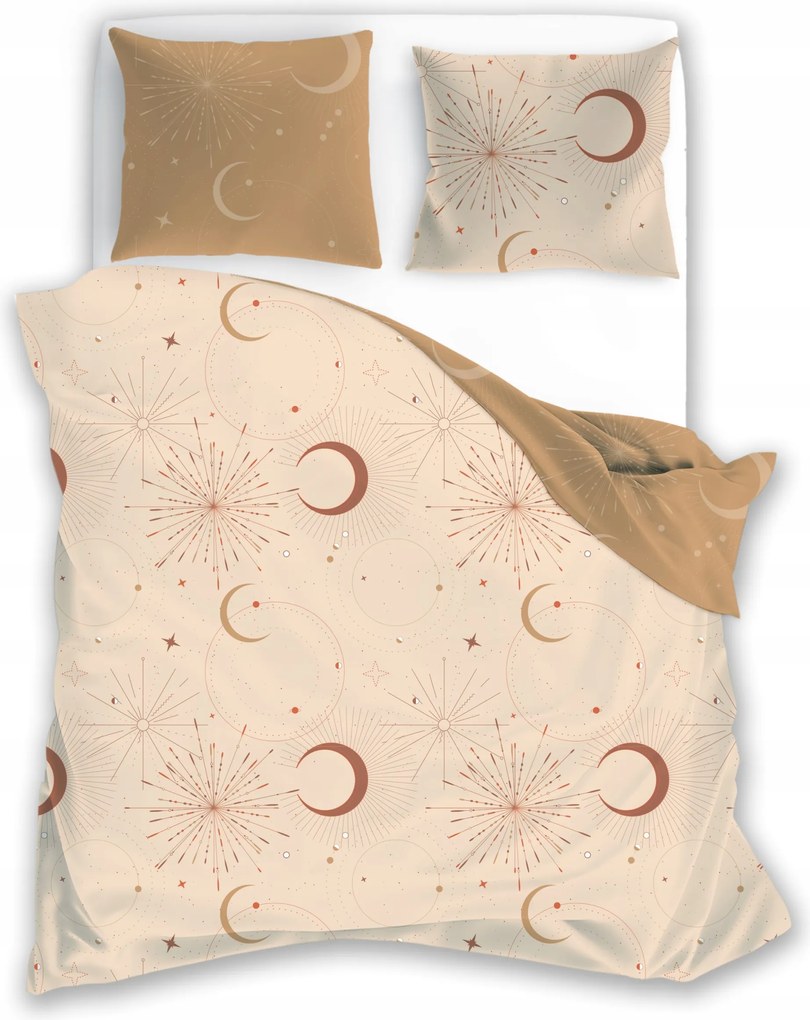 Szatén ágyneműhuzat 160x200 Boho bézs holdak Faro