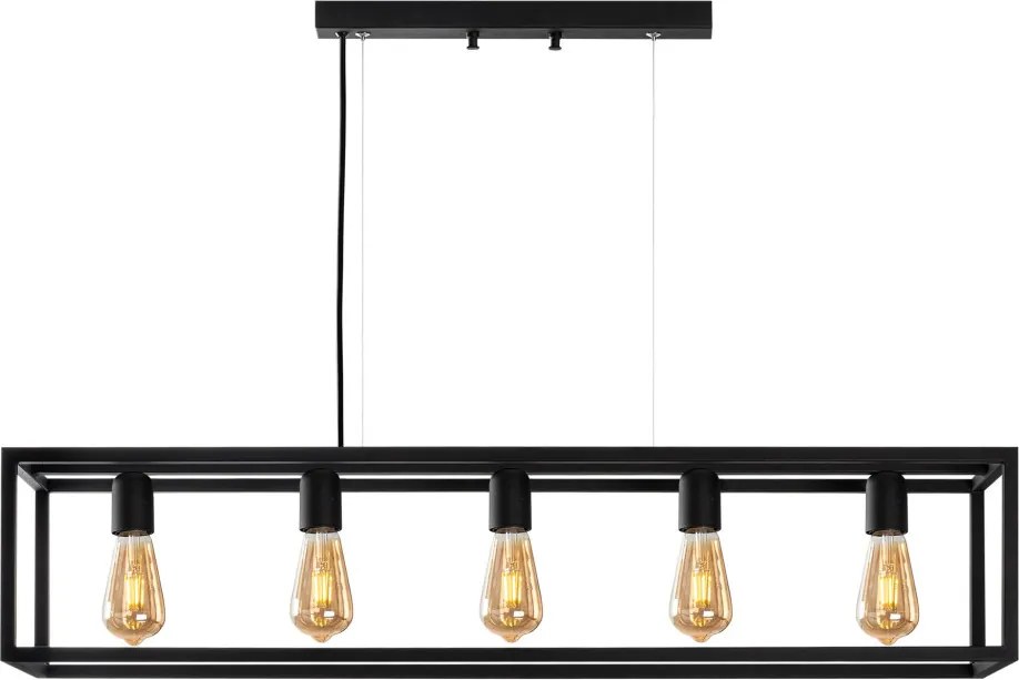 Kafes 13748 fekete fém függőlámpa, 100 x 20 x 20 cm, 5 izzós