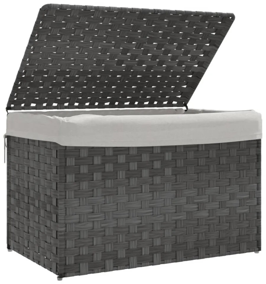 szürke polyrattan szennyeskosár fedéllel 55,5 x 35 x 34 cm
