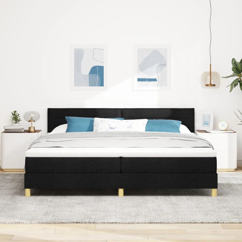 Box Spring Ágy Matraccal Fekete 200x200 cm Szövet