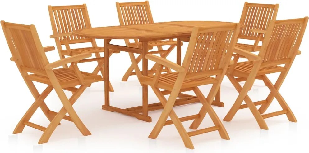 vidaXL 7 részes tömör tíkfa kerti étkezőgarnitúra