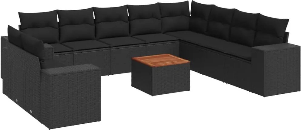 vidaXL 11 részes fekete polyrattan kerti ülőgarnitúra párnákkal