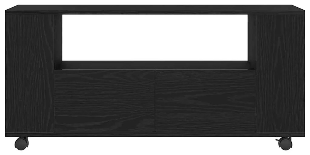 fekete tölgy szerelt fa TV-szekrény kerekekkel 102x34,5x43 cm