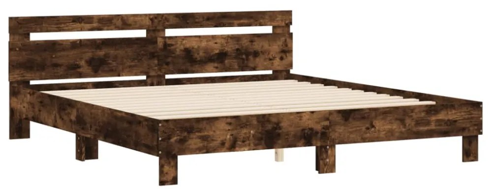füstös tölgy színű szerelt fa ágykeret fejtámlával 200 x 200 cm