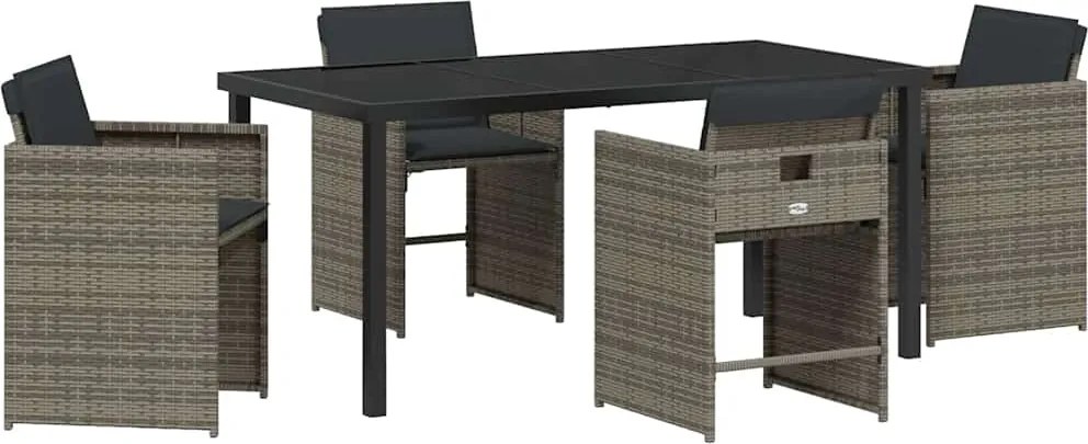 vidaXL Kert étkező szett 5 pcs Szürke polirattan