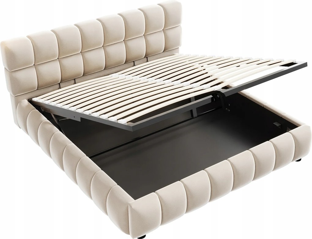 Kárpitozott ágy 140x200 cm Dupla ágy Hidraulikus bársony Bézs