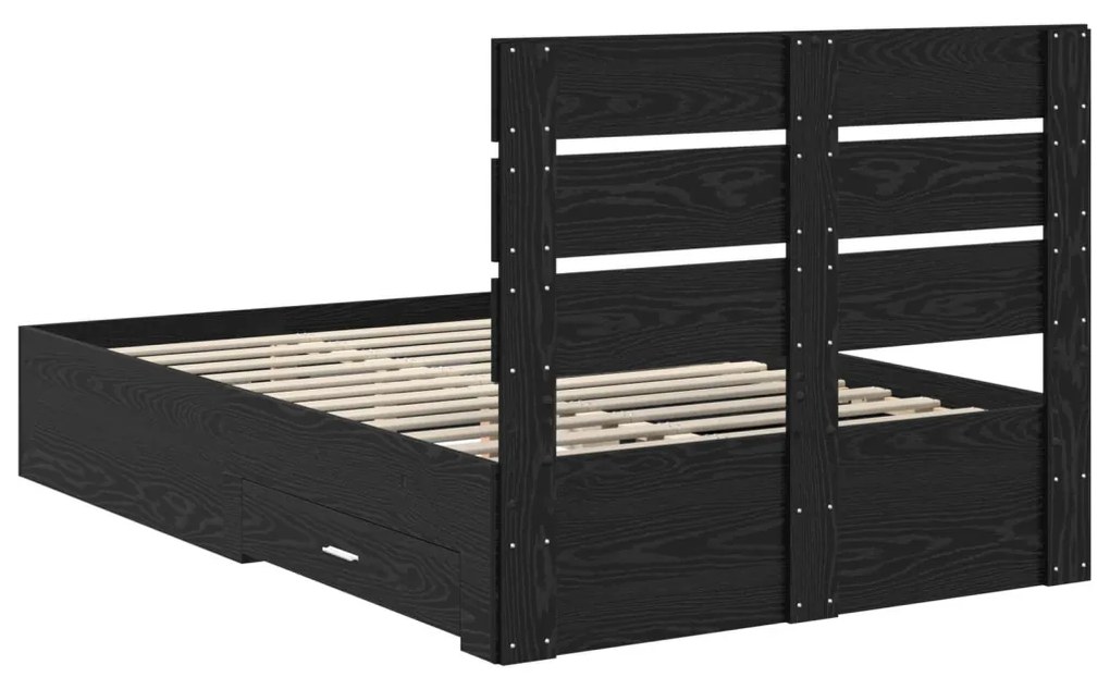 vidaXL Ágykeret fiókkal fejtámlával Fekete tölgy 120 x 190 cm Faanyag