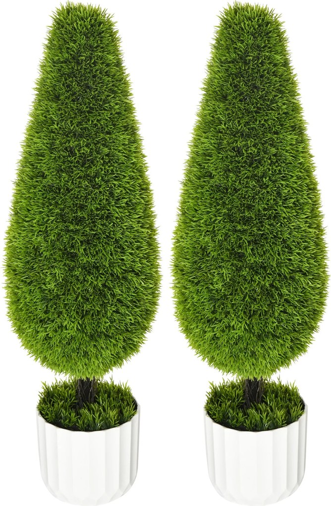 HOMCOM 2 db Mesterséges Ciprusfa 90 cm, UV Védelemmel ellátott Mesterséges Növény, Műanyag Növény Cserépben, Valódihoz Hasonló Mesterséges Növény Napp