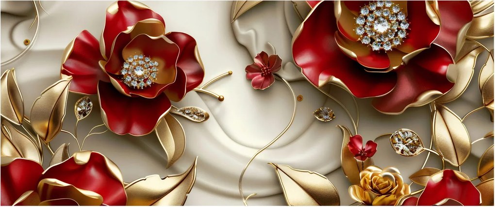 Kép - 3D piros-arany virágok (120x50 cm)